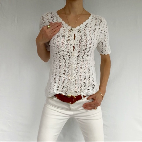 Fashion essentials Tops - SOLD ❌ Crocheted top short sleeves size M vintage woman’s